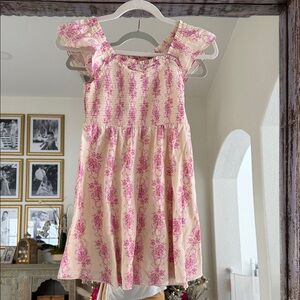 LoveShackFancy Pink and Cream Floral and Bows Dress